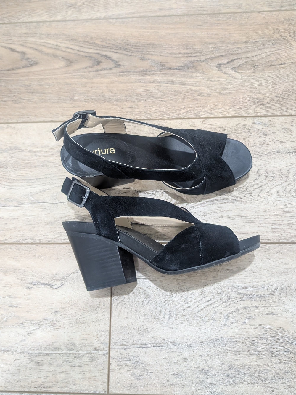 Black Suede Block Heel Sandals